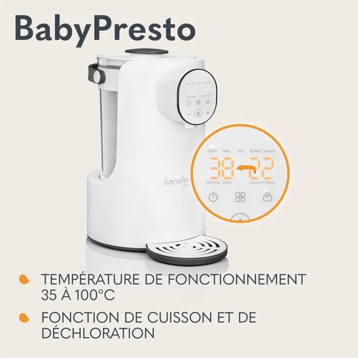 Préparateur de biberons automatique LIONELO BabyPresto - 35-100°C - Préparateur-chauffe biberon/petits pots - 2l-4