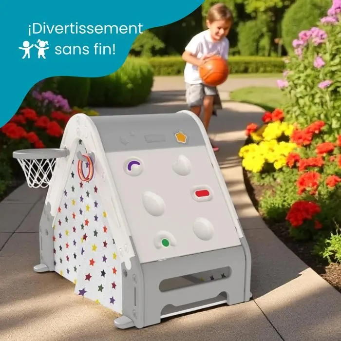 DEVESSPORT  Tente Jeu Enfant - Avec Mur d'Escalade, Panier Basket, Tableau - Aventure Intérieur-5