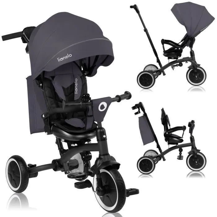 Tricycle évolutif LIONELO Tris Plus - Vélo poussette - Siège réversible & réglable - Jusqu'à 25 Kg - Gris-0