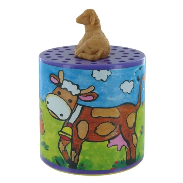 Boîte à meuh ou boîte à mouton pour entendre le cri mécanique (bêêê) d'un mouton avec mouton en résine sur la boîte.-3
