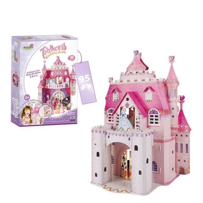 Puzzle 3D Chateau Princesse, Princess Birthday Party, Puzzle 3D Enfant 5 Ans, Puzzles 3D avec 524 Autocollants, 95 Pièces, Rose-0