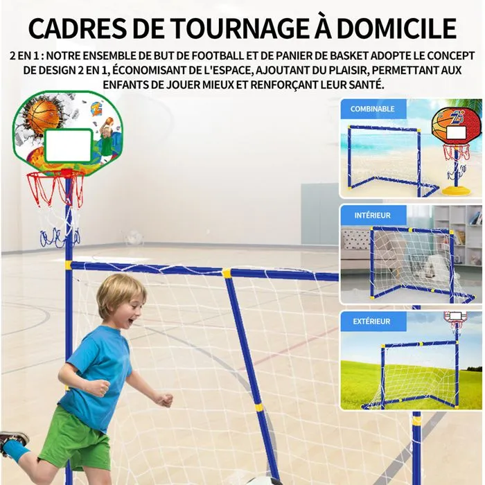 C But de foot et support de basketball 2 en 1 pour enfants ensemble jouets intérieur et extérieur but de 88 cm ABS 88x45.5x115.5 cm-1
