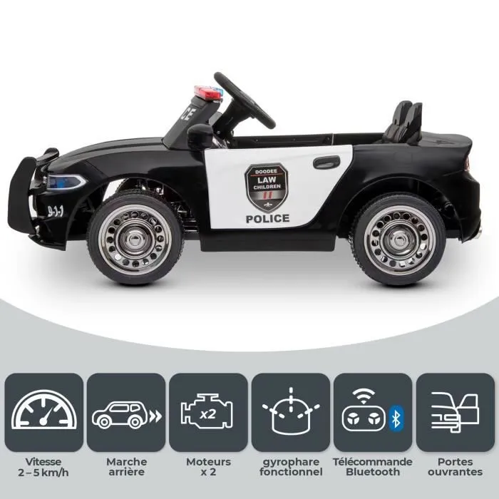 Voiture de police électrique 2x 30W - marche AV-AR, Gyrophares et Mégaphone-3