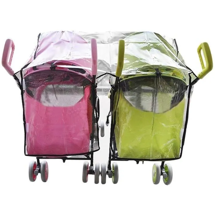 habillage pluie poussette double housse de pluie poussette côté à côté protège pluie vent neige poussette universel couverture prote-3