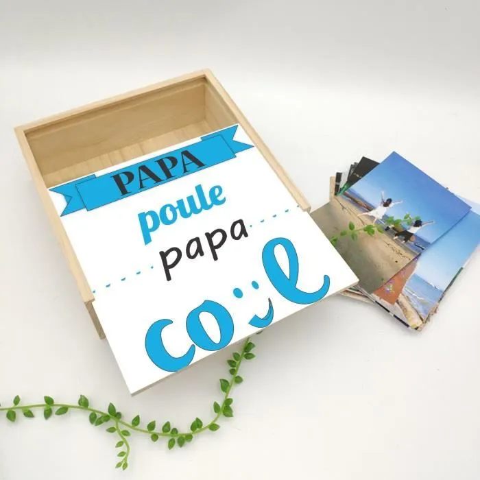 Boite Coffret en Bois - Papa Poule Papa Cool Bleu Fete des pere (11 x 11 x 3,5 cm)-3