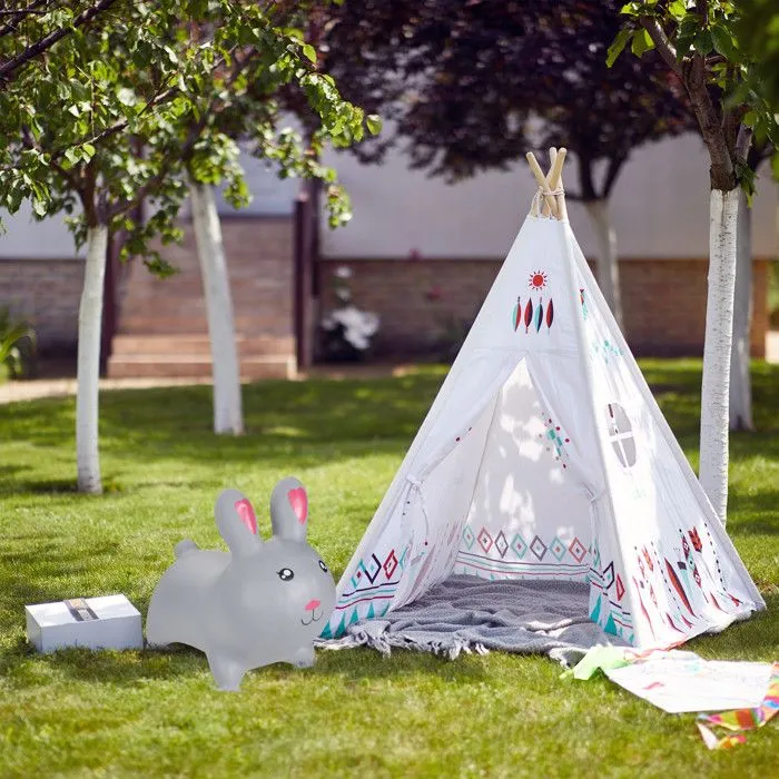 Relaxdays Animal sauteur, jouet en forme de lapin, pompe à air incluse, charge max. 50 kg, sans BPA, pour enfants, gris-4