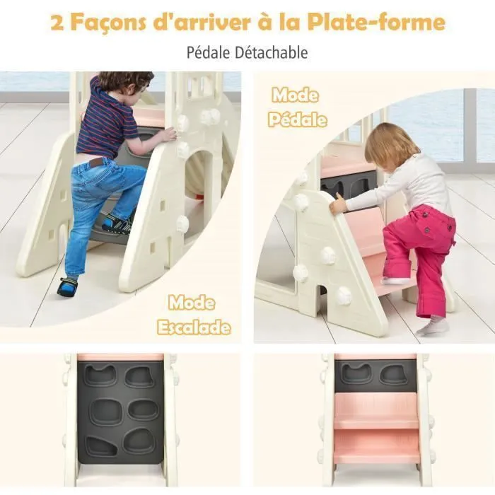 COSTWAY Toboggan pour Enfant 6 en 1 - Glisse de 140 CM, 3-8 Ans Toboggan Intérieure & Extérieure Rose-2