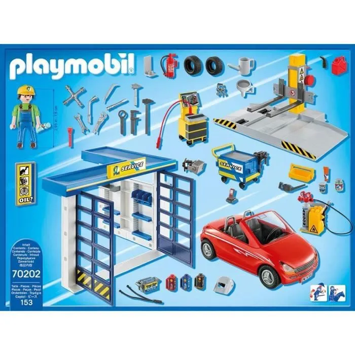 Garage automobile Playmobil City Life - Plateforme élévatrice - Cabriolet rouge - 153 pièces-2