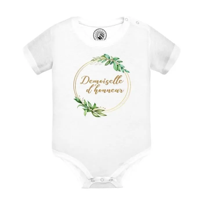 Body Bébé Manche Courte Blanc Demoiselle d'Honneur Mariage Noces Cercle Fleurs-0