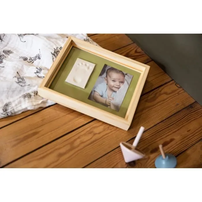 Baby Art Pure Frame - Kit Cadre avec Pâte à Modeler et Cadre Bois Pin Naturel, Rouleau, Panneau Arrière Réversible (Vert/Orange)-5