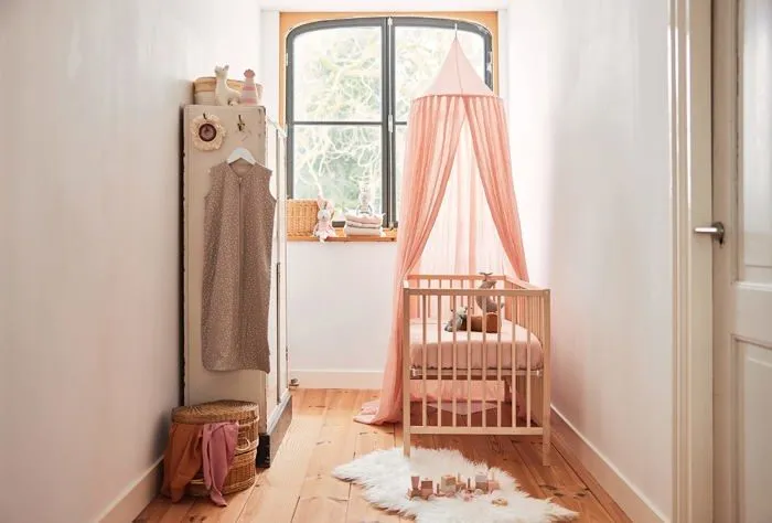 Ciel de lit bebe Jollein - 002-005-00090 - Moustiquaire Vintage, 245 cm Hauteur, Rose Pale-1