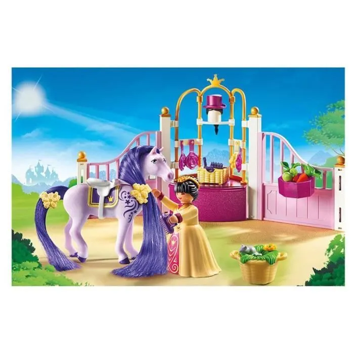 PLAYMOBIL Princess - Ecurie avec Cheval à Coiffer et Princesse-1