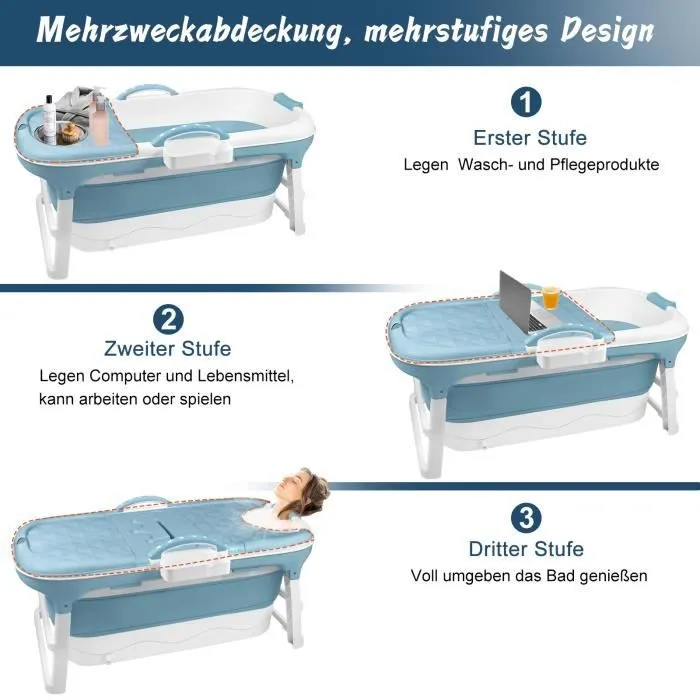 LARS360 Baignoire pliable pour adulte Baignoire portable avec Couvercle amovible pour salle de bain 148 x 60 x 53 cm-2