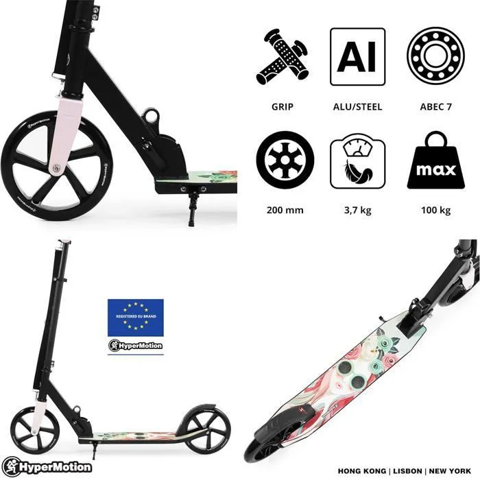 Trottinette Enfants Ado Pliable HyperMotion, +7 ans Charge max 100kg, Guidon réglable, Aluminium, roulements ABEC-7, frein à Pieds-4