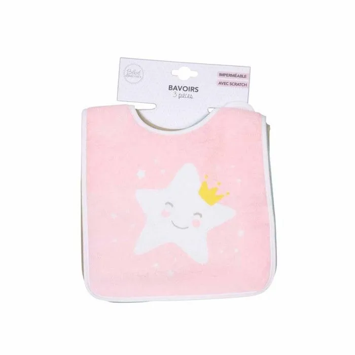 Lot de 3 Bavoirs Scratch "Ciel" 35cm Rose-1