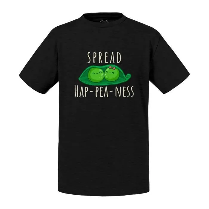 T-shirt Enfant Noir Spread Hap-pea-ness Jeux de Mots Anglais Nourriture Légume-0