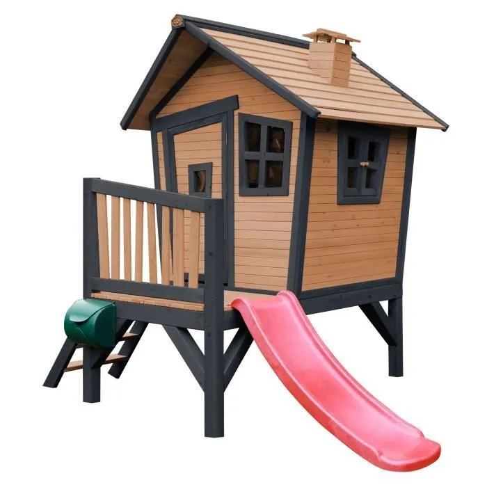 Maison Enfant avec Toboggan Rouge - AXI - Robin - Unique Design - Fenêtres Inclinées - Bois 100% FSC-0
