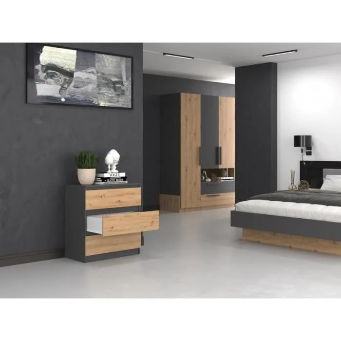 ASTER T3 - Commode de chambre 3 tiroirs - 77x70x40 - Meuble de rangement - Style Scandinave-3