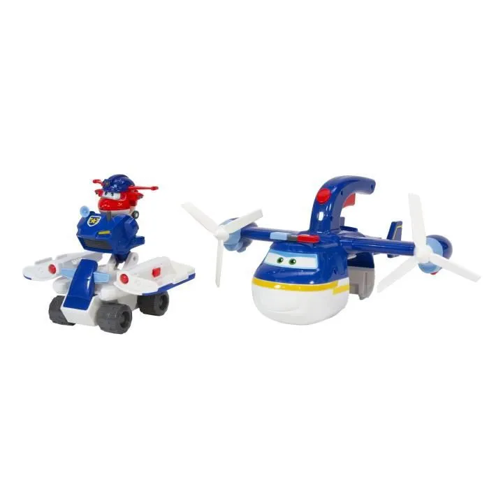 Super Wings - Playset Avion 2en1 Police Patroller + Figurine Jett Police Transform-a-Bots-0