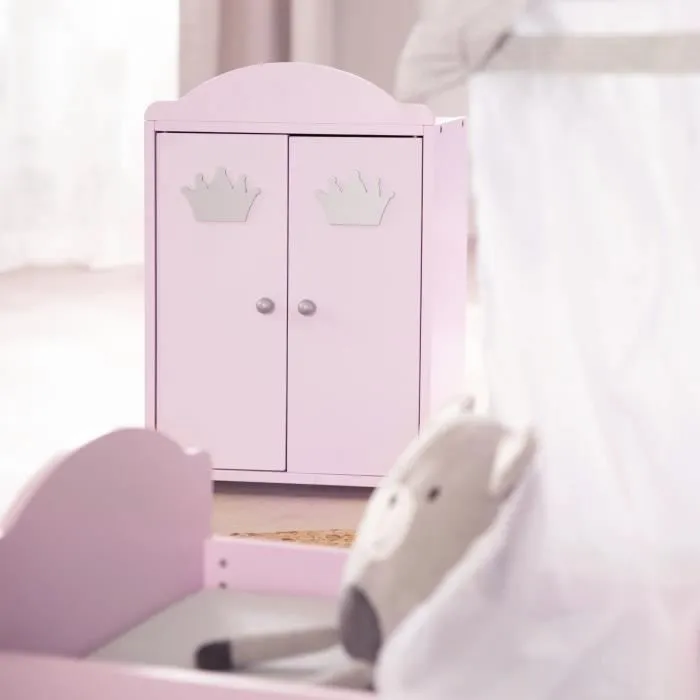 Armoire de Poupée Princesse Sophie - ROBA - Bois Rose - Penderie et Étagère-3