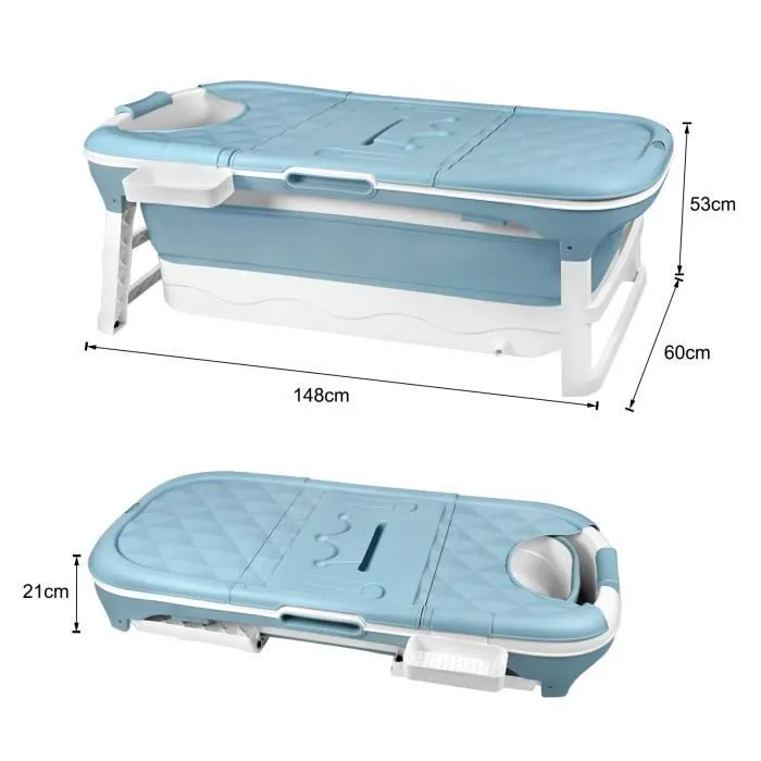 LARS360 Baignoire pliable pour adulte Baignoire portable avec Couvercle amovible pour salle de bain 148 x 60 x 53 cm-1