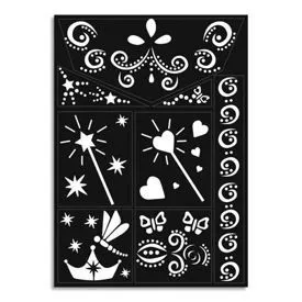 Lot de 4 pochoirs de maquillage à thème - OZI - Pirates, Jungle, Chat et Papillons, Fées-0