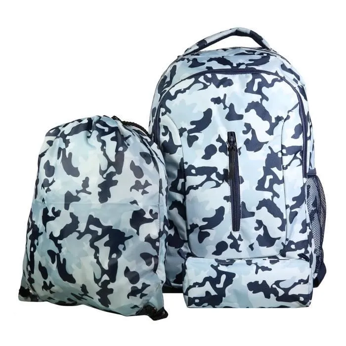 BAGTROTTER Set de sac à dos, sac gym et trousse Bagtrotter Bleu Camouflage-0