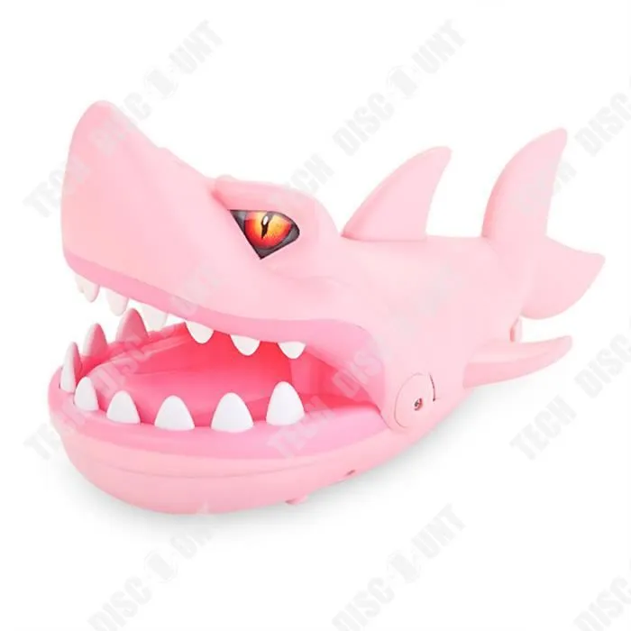 TD® Grand requin qui se mord les doigts avec musique, morsure, pression des dents, jouet pour toute la personne pour enfants, rose-0