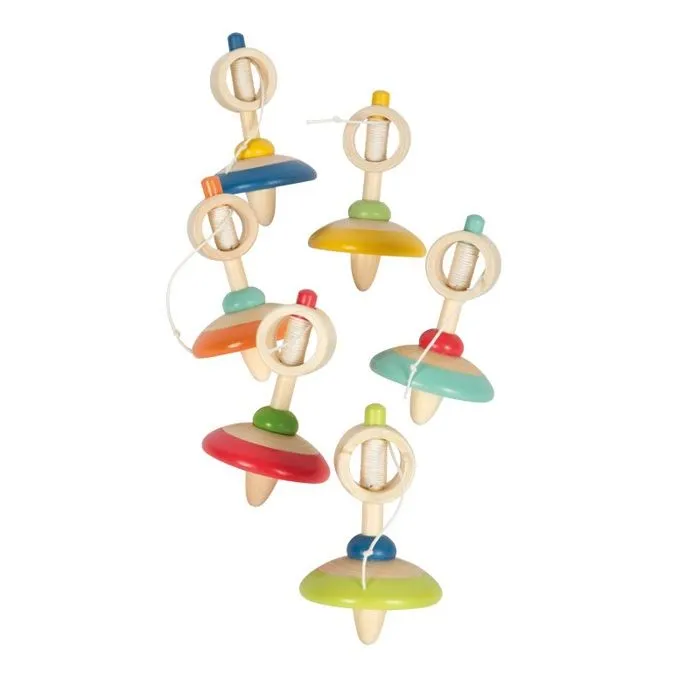Toupie en bois - Small foot company - Toupie en bois avec ficelle - Hauteur 9 cm - Mixte - 3 ans-0