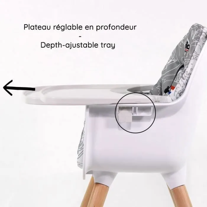Chaise Haute  evolutive - Dès 6 mois jusqu'à 5 ans - Coussin réversible - Plateau réglable-2