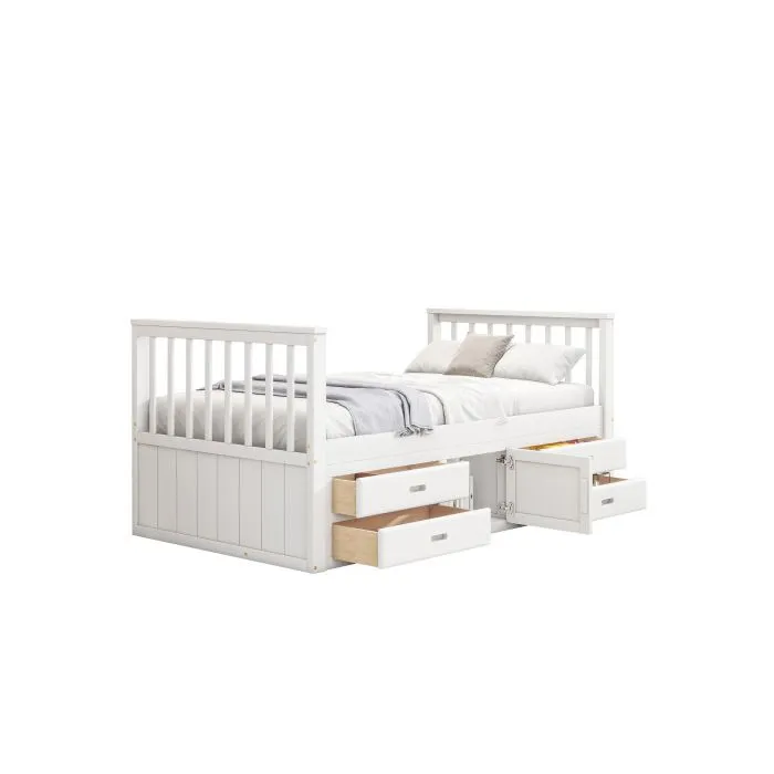 90x200 cm Lit podium, lit d'enfant, lit podium avec 4 tiroirs, avec armoire de rangement, blanc-3