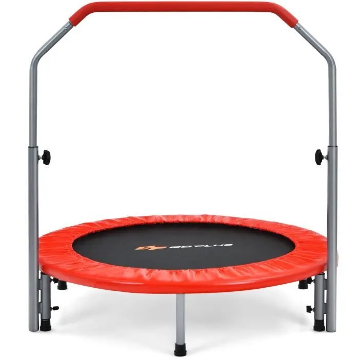 COSTWAY Trampoline de Fitness Pliable Enfants-Adultes 101 cm-Main Courante en Mousse-4 Hauteur Réglable-150 kg-Elastique-Rouge-0