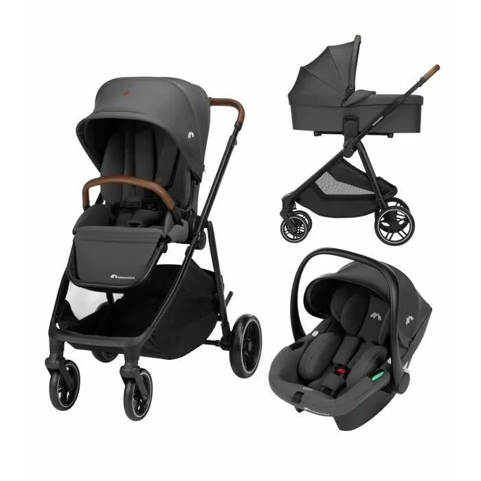 BEBECONFORT Luvia Trio, Poussette 3 en 1, 0-4 ans, 0-22 kg, Poussette bébé + Nacelle + Siège auto, Guidon réglable, Mineral Graphite-0