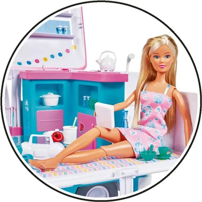 Poupée mannequin 29cm Steffi love et son camping car qui s'ouvre-1