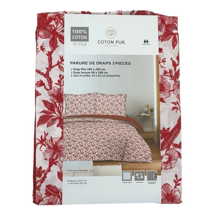 Parure de draps 3 pièces pour lit 90 x 190 cm Bérengère rouge-4