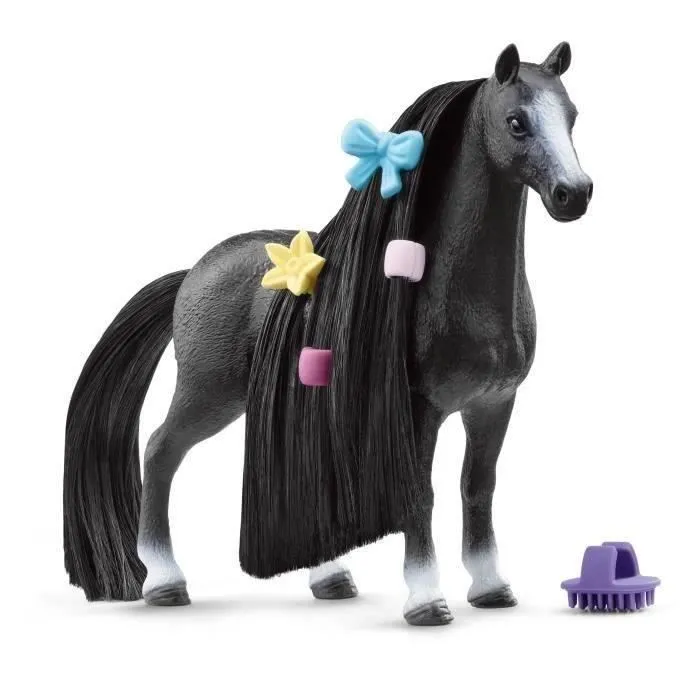 Figurine Jument Quarter Horse à coiffer 8 Pièces - Figurine Cheval à La Crinière Brossable avec Accessoires - Cadeau pour Enfants-0