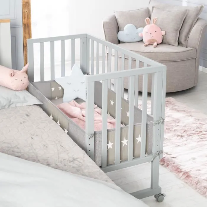 Berceau Cododo ROBA 'safe asleep®' 2 en 1 + Matelas + Barrière et Tour de lit 'Little Stars' - Gris-2