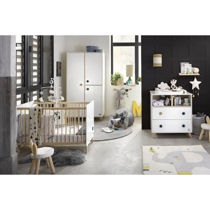 Chambre bébé duo OSLO - Lit 120x60 + Commode à langer 2 tiroirs étoiles - SAUTHON-0