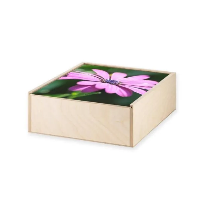 Boite Coffret en Bois - Fleur Marguerite Mauve au Coeur Violet Nature Champêtre  (11 x 11 x 3,5 cm)-1
