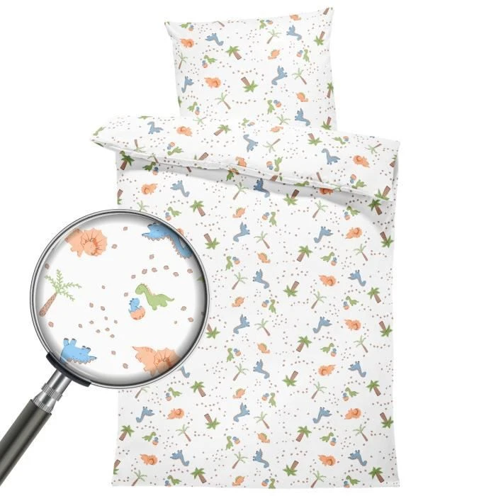 Housse de couette enfant 90 x 120 cm - parures de lit enfants taie oreiller 60x40 en coton Dinosaure Parure de lit bebe-0