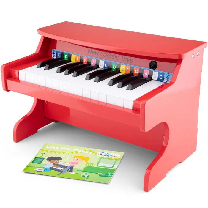Piano en bois pour enfant - NEW CLASSIC TOYS - E-Piano 25 touches junior - Amplificateur intégré - Rouge-0
