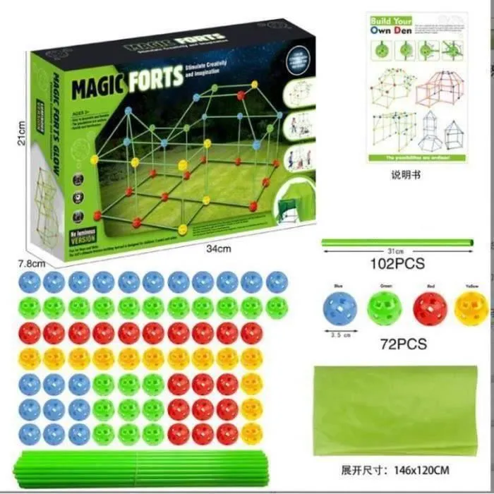 175pcs Construis Ton Château Fort - Kit De Construction Cabane Enfant Intérieur Ou Exterieur Jeu Construction Enfant 5 Ans Ou Plus-3