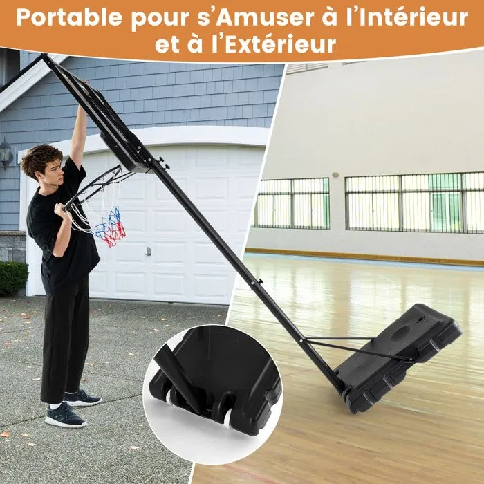 Panier de Basketball sur Pied COSTWAY-Hauteur Réglable 125-305cm-Panneau Arrière-Base Remplissable-2 Filets-pour Piscine, Jardin-4