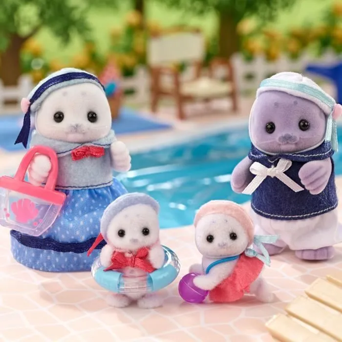 Famille Articulée - SYLVANIAN FAMILIES - Famille Phoque - 4 Personnages et Accessoires de Plage-4
