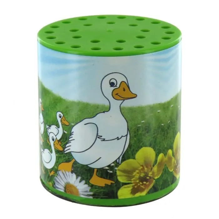 Boîte à meuh ou boîte à canard traditionnelle pour entendre le cri d'un canard (coin coin) avec étiquette de canards et de canetons-1