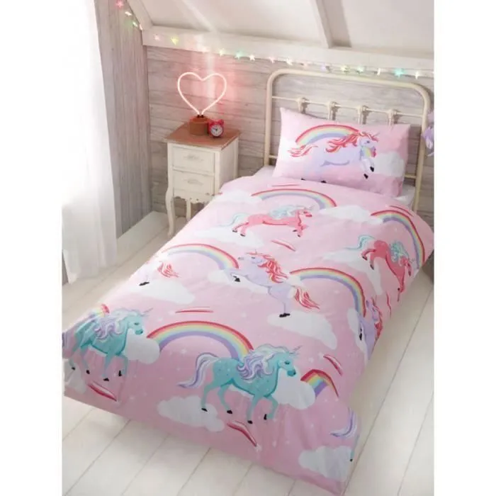 Housse de couette et taie d'oreiller - Ma petite licorne - 135x200 cm - Rose - Lavable en machine - Enfant-0
