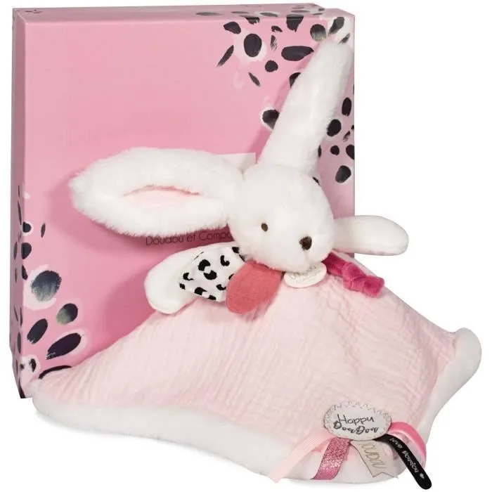 Doudou et Compagnie - Doudou Lapin -25 cm - Blanc/Rose-0