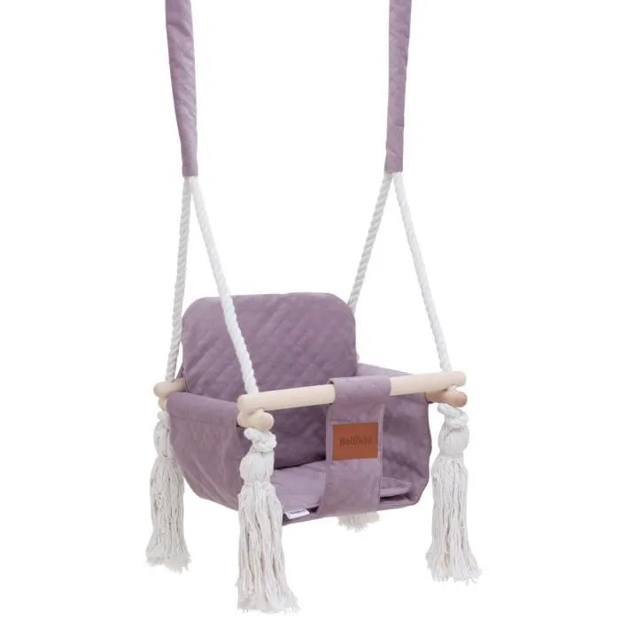 Bellochi Balançoire Bébé en Bois - Balançoire enfants avec Velours Coussins - Balançoire Pour l'intérieur - Rose-0
