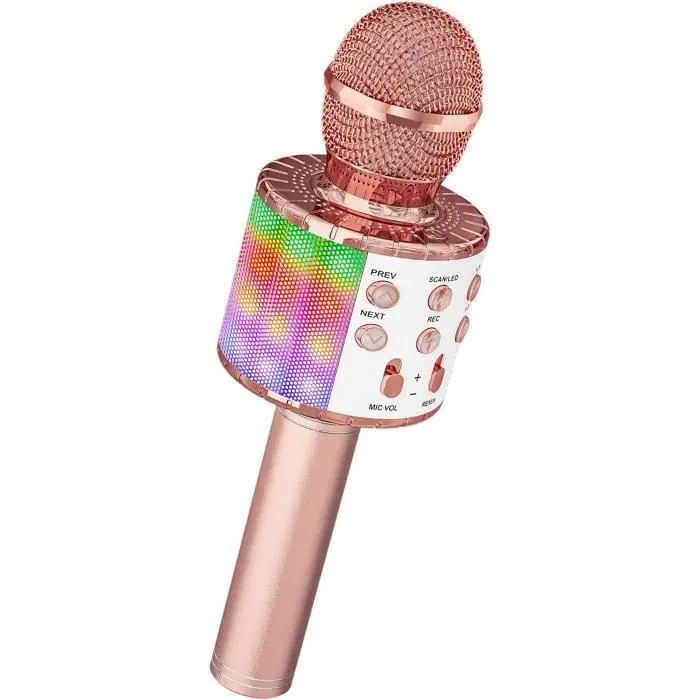 Microphone Sans Fil Karaoké, Ankuka Micro Karaoke Enfant avec Lumières LED de Danse, Microphone Bluetooth pour Enfants Fille Garcon-0