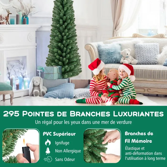 COSTWAY Sapin de Noël Artificiel 150 cm, 295 Branches en PVC, Support en Métal, Décoration de Fêtes pour Maison, Magasin, Bureau-1